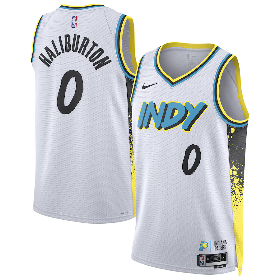 Men Indiana Pacers #0 Tyrese Haliburton Nike White City Edition 2024-25 Swingman Player NBA Jersey